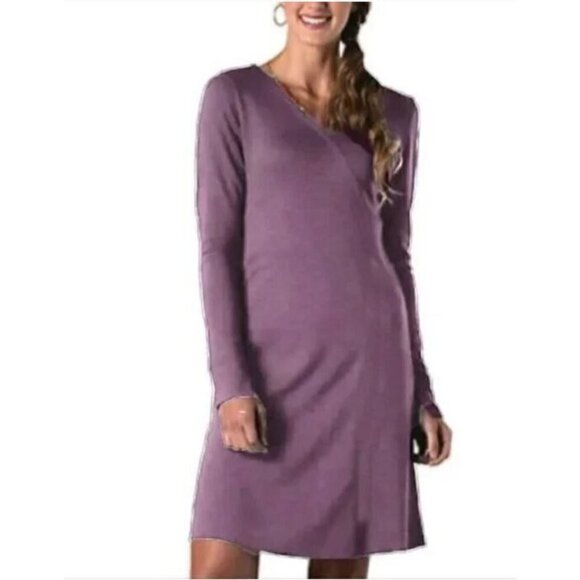 Horny Toad Dress Womens Small Tomboy Faux Wrap Long Sleeve Purple Micro Stripe - Picture 1 of 7